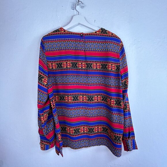 Vintage Alfred Dunner Womens Geometric Stripe Long Sleeve Blouse Retro Size 16 - Picture 2 of 8
